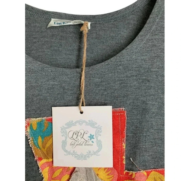 NWT Lost Petal Linen Gray Women's Tank Size Small Patchwork Cross Swing Top - Picture 6 of 10